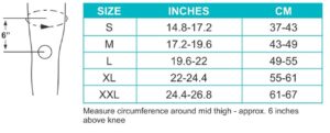 tynor elastic knee support size chart